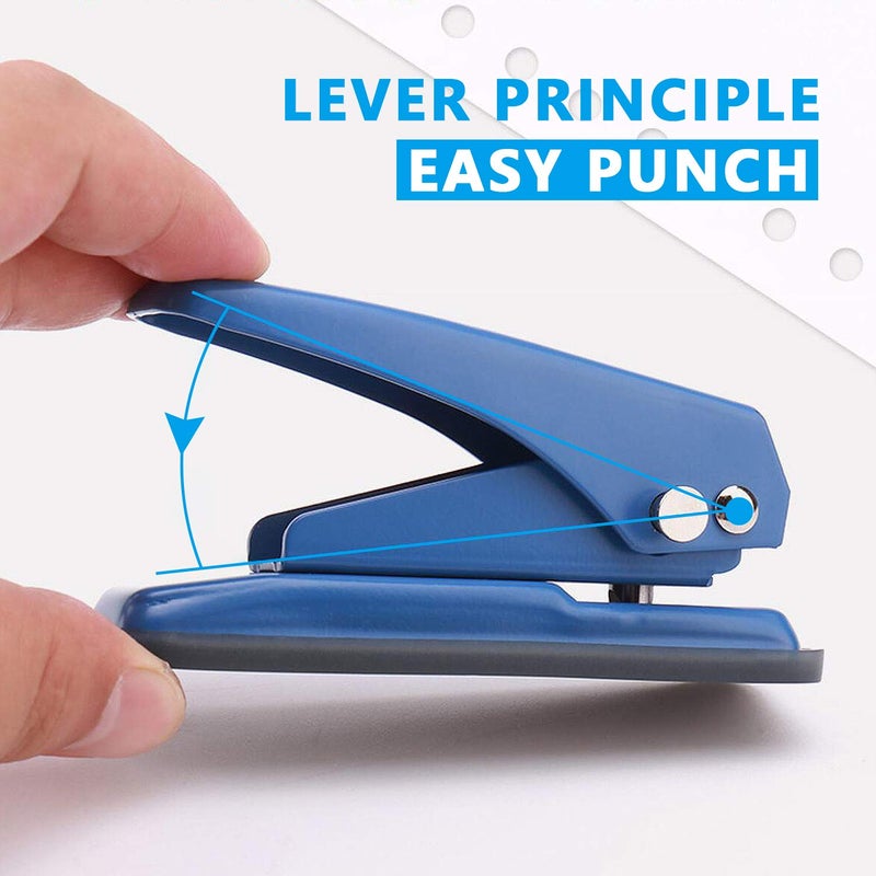 Hutou Single Hole Puncher Handheld 1/4 Inches Hole Punch, 20 Sheet Paper Punch Capacity Metal Hole Puncher with Skid-Resistant Base for Paper, Chipboard, Art Project, Blue - Image 3